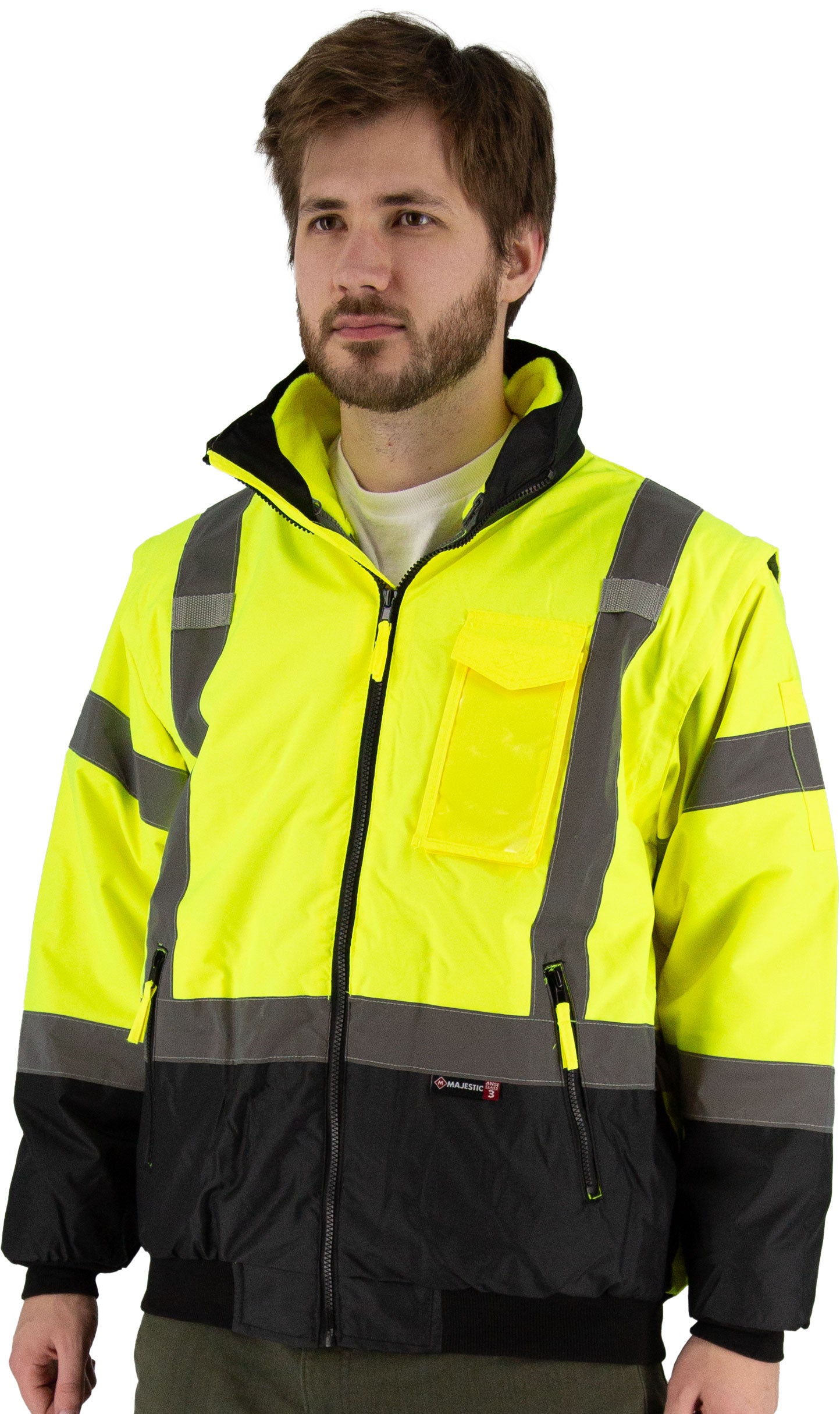 Majestic Glove 75-1383 Hi-Viz 8-in-1 Waterproof Jacket w Hi-Viz Liner, ANSI 3