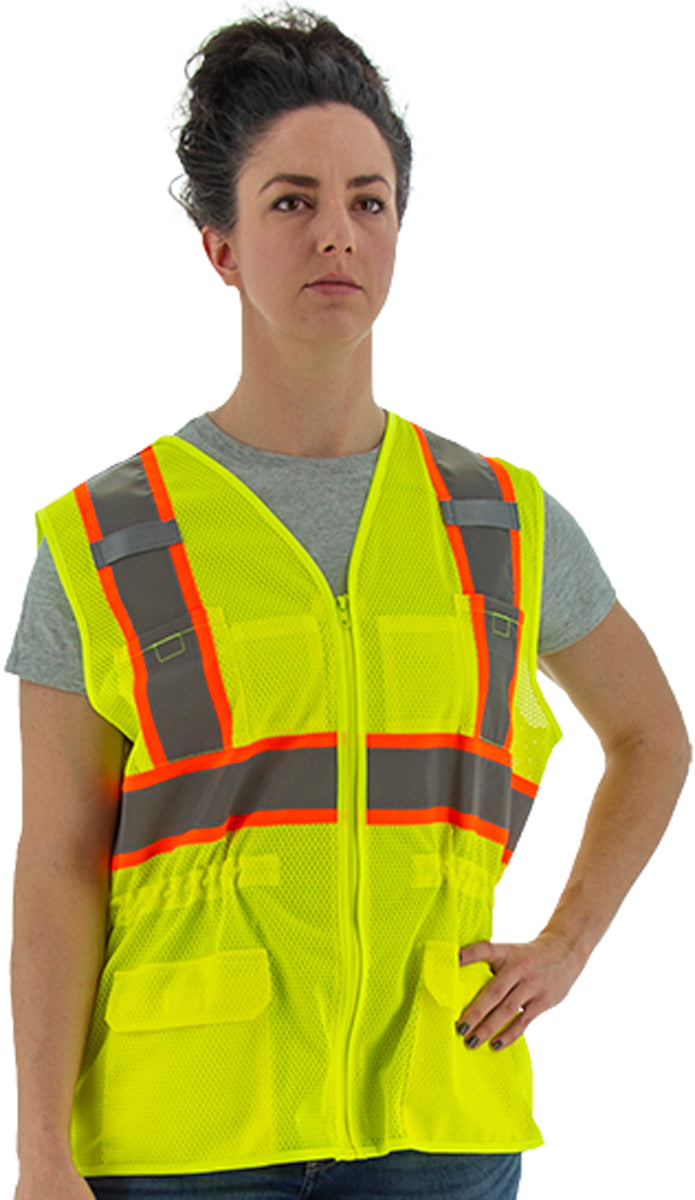 Majestic Glove 75-3209W Hi-Viz Mesh Women's Vest with DOT Striping, ANSI 2