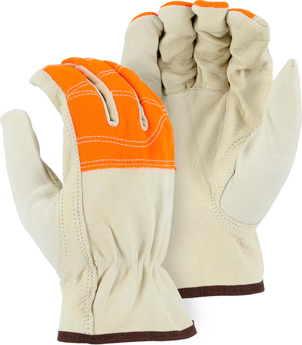 Majestic Glove 1554HVO Goatskin Drivers Glove with Hi-Viz Cloth Fingers