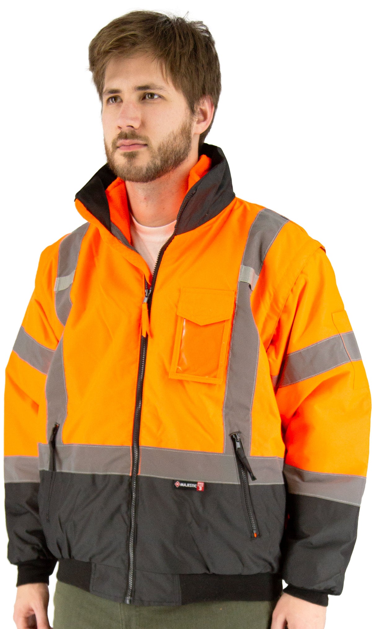 Majestic Glove 75-1384 Hi-Viz Orange 8-in-1 Waterproof Jacket w Hi-Viz Liner, ANSI 3