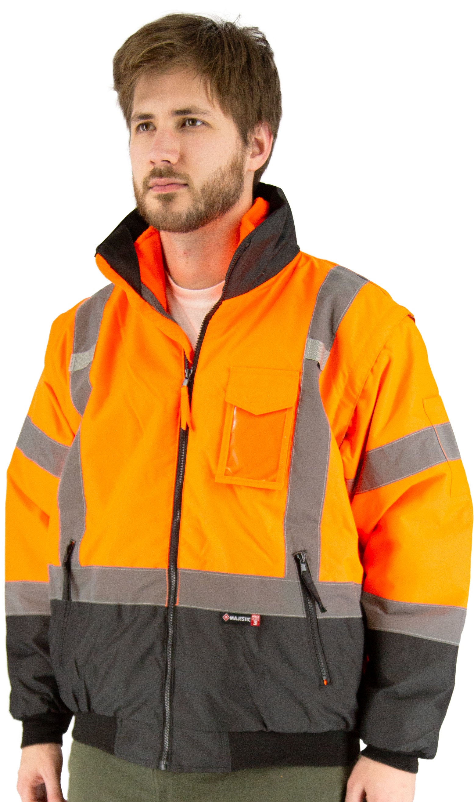 Majestic Glove 75-1384 Hi-Viz Orange 8-in-1 Waterproof Jacket w Hi-Viz Liner, ANSI 3