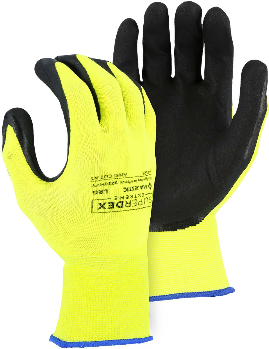 Majestic Glove 3228HVY Micro Foam Nitrile Palm Coated Glove on Hi-Viz Nylon