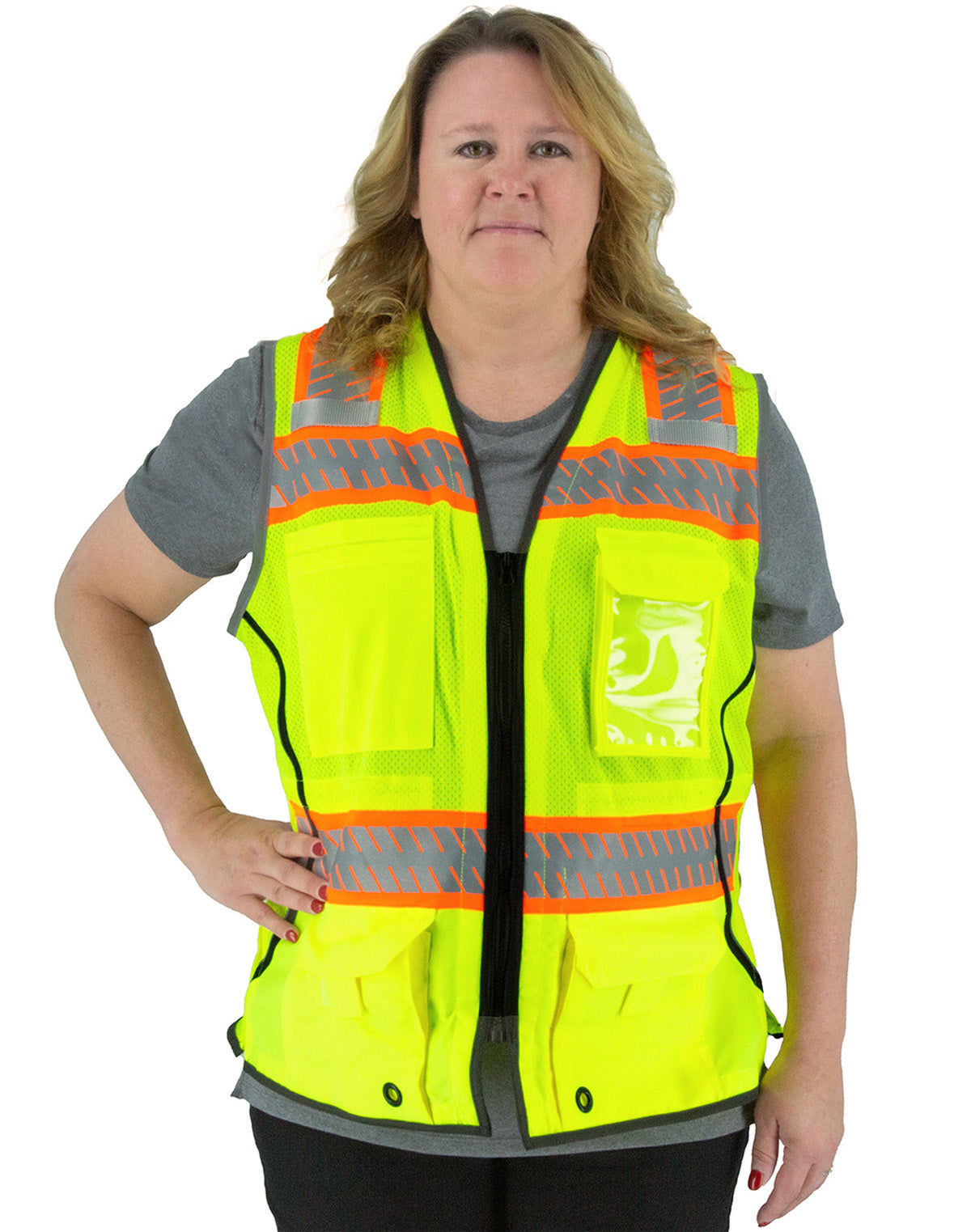 Majestic Glove 75-3239W Hi-Viz Mesh Women's Vest w DOT Chainsaw Striping,  ANSI 2