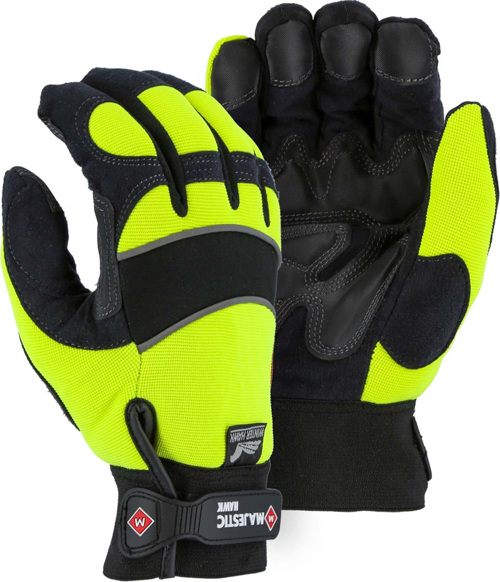 Majestic Glove 2145HYH Winter Lined Mechanics Glove with Hi-Viz Knit Back