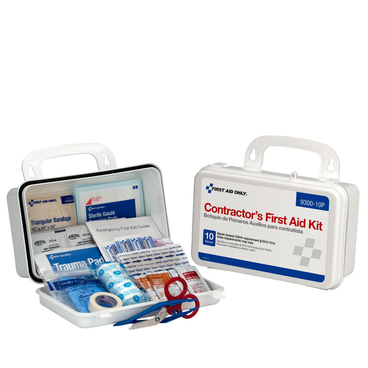 10 Person OSHA Contractor First Aid Kit, Plastic Case - W-9300-10P