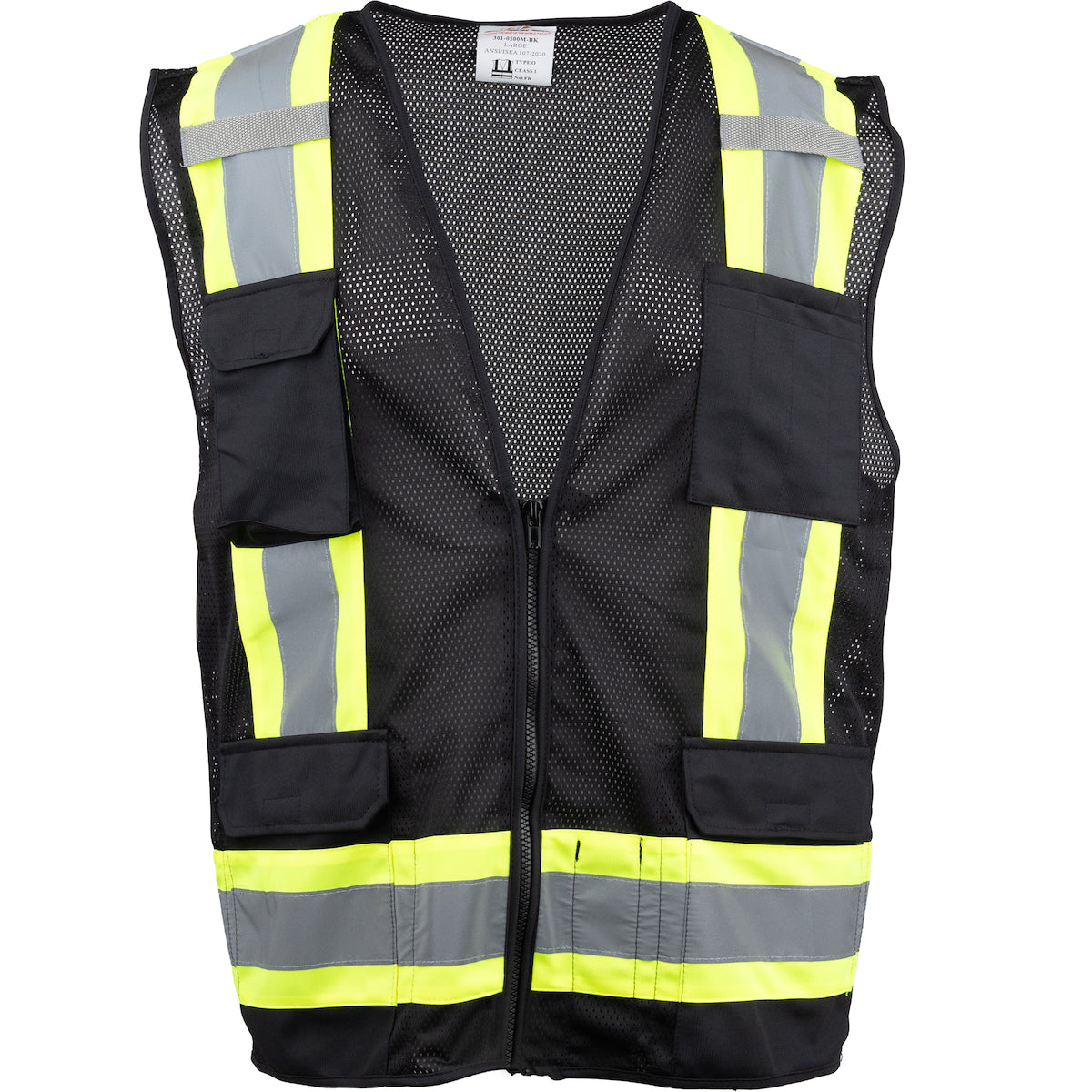 PIP 301-0500M Hi-Vis Mesh Surveyors Vest Black