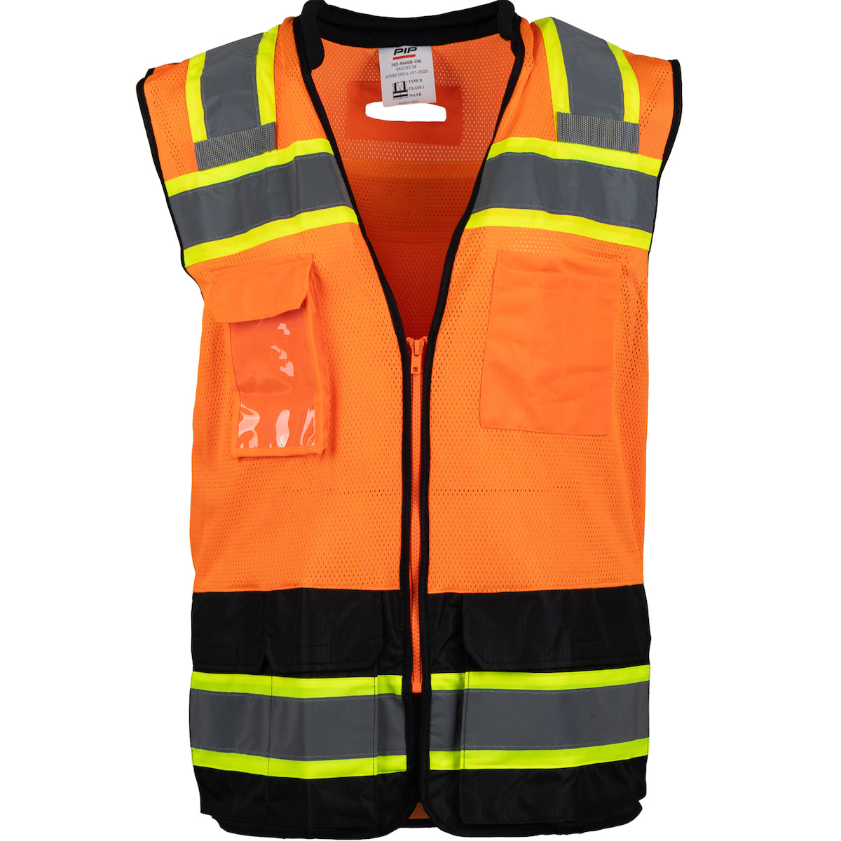 PIP 302-0660D Hi-Vis Mesh Vest Black Bottom D-Ring Hi-Vis Orange