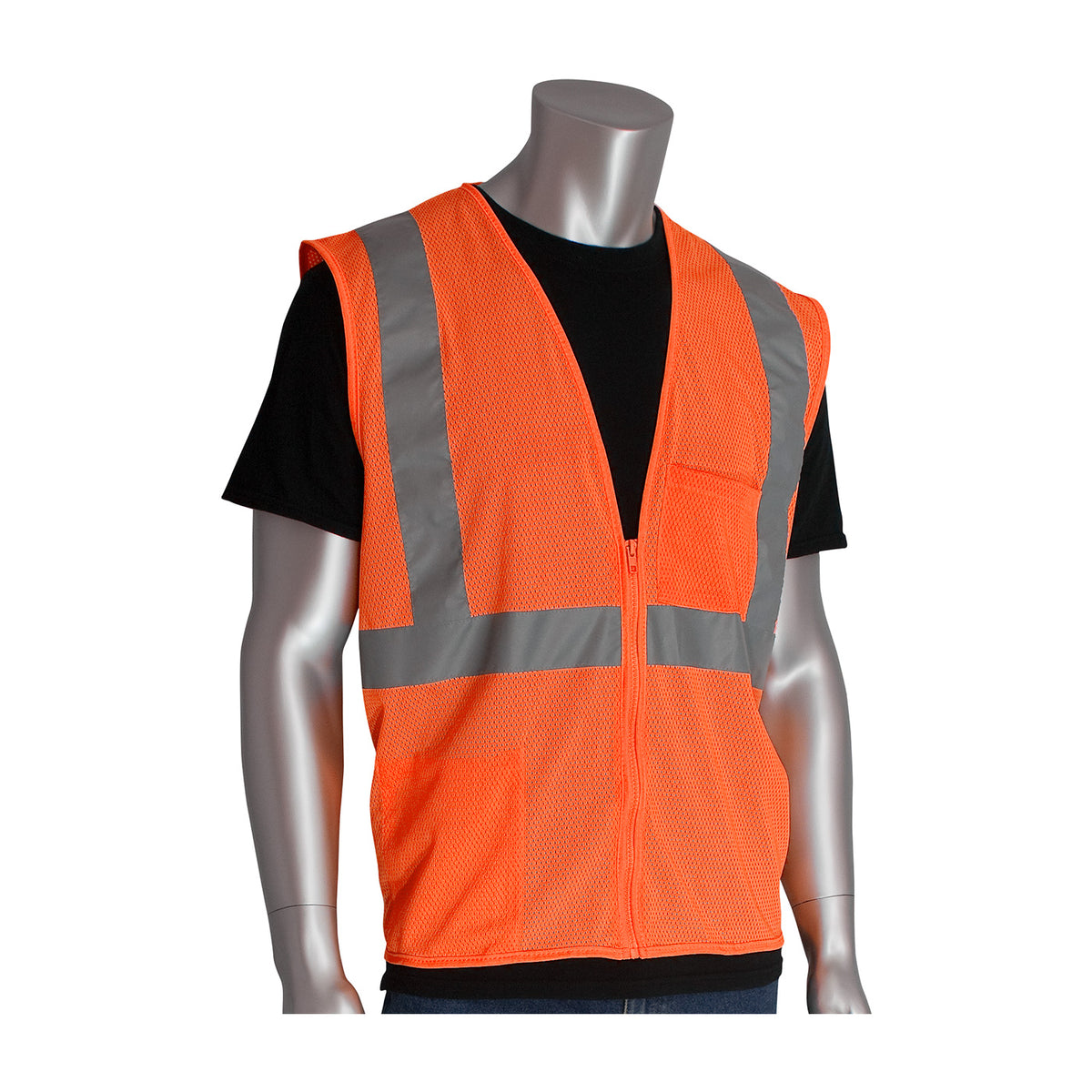 PIP 302-0702Z Hi-Vis Zipper Mesh Vest Polyester Hi-Vis Orange