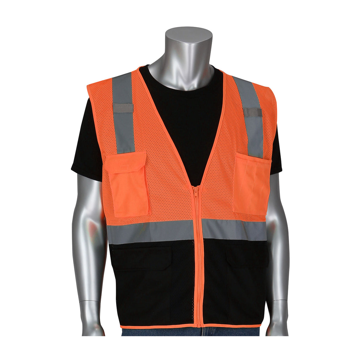 PIP 302-0710B Hi-Vis Mesh Vest Black Bottom Hi-Vis Orange