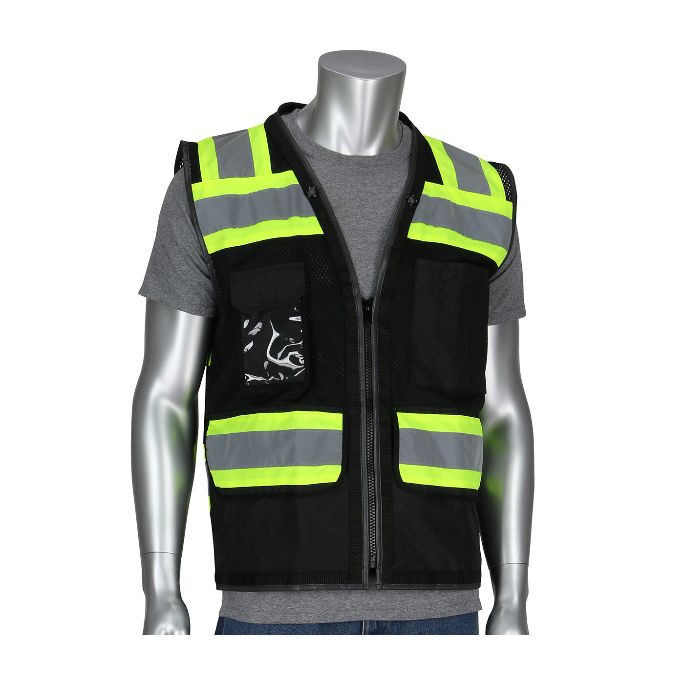 PIP 302-0800D-BK Hi-Vis Safety Vest Polyester Mesh Two-Tone Black