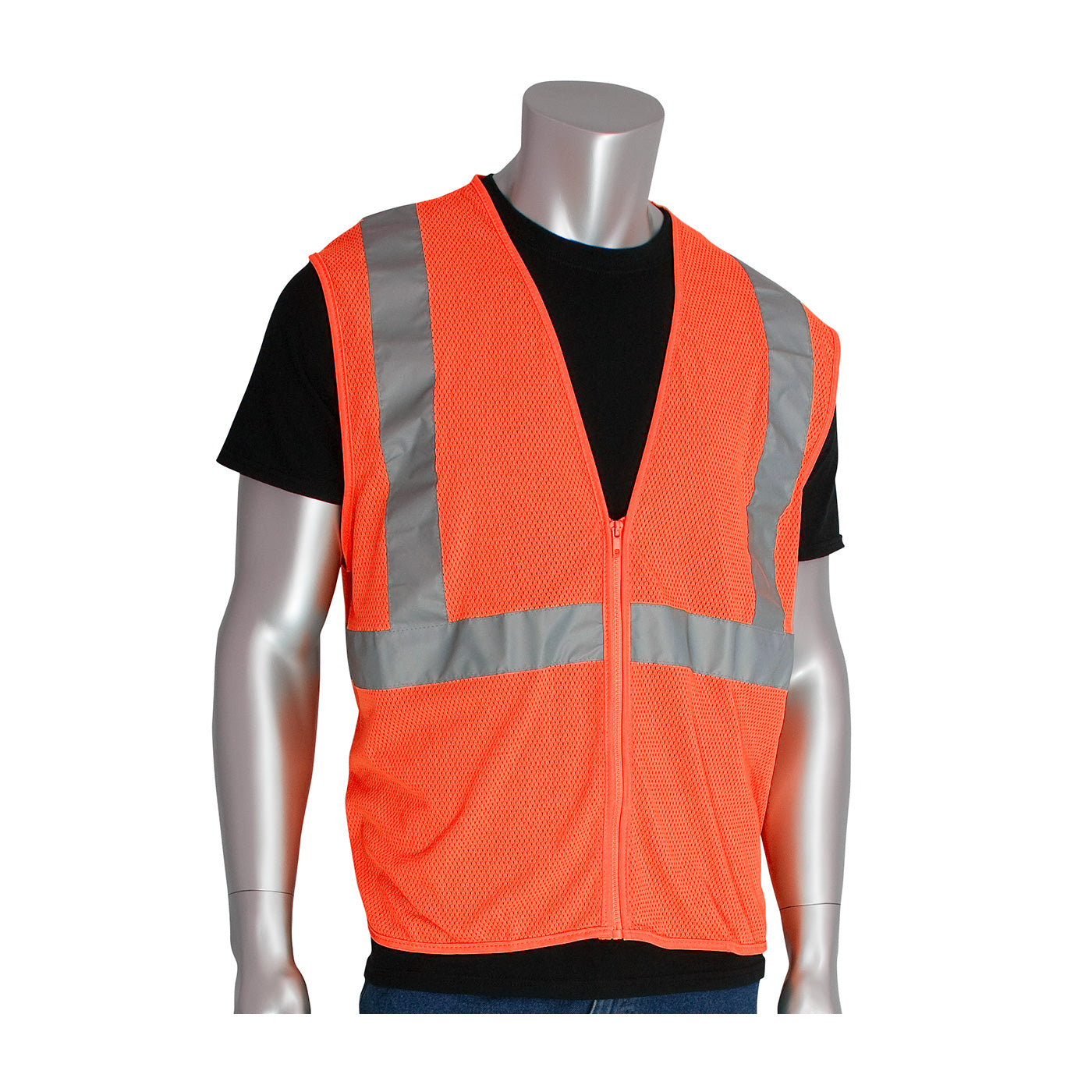 PIP 302-MVGZ Hi-Vis Zipper Mesh Vest Silver Tape Hi-Vis Orange