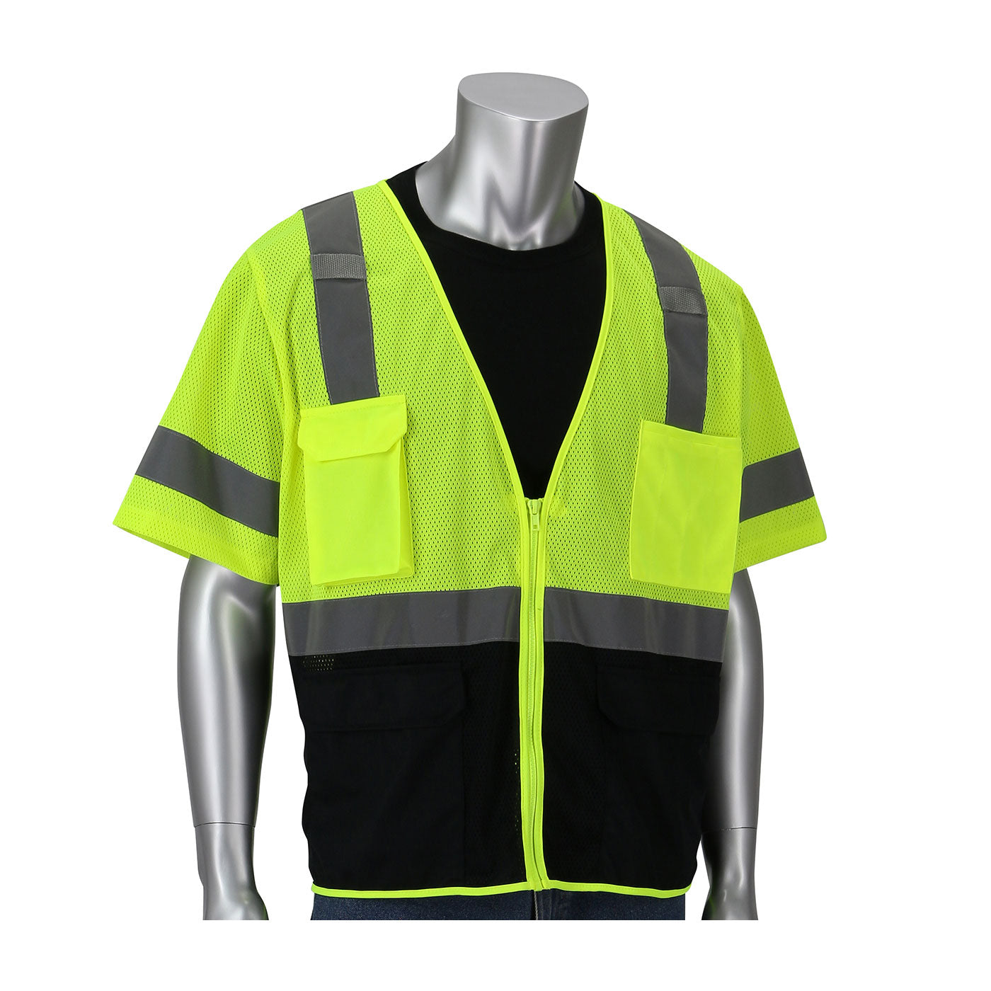 PIP 303-0710B Hi-Vis Value Mesh Vest Black Bottom Hi-Vis Yellow
