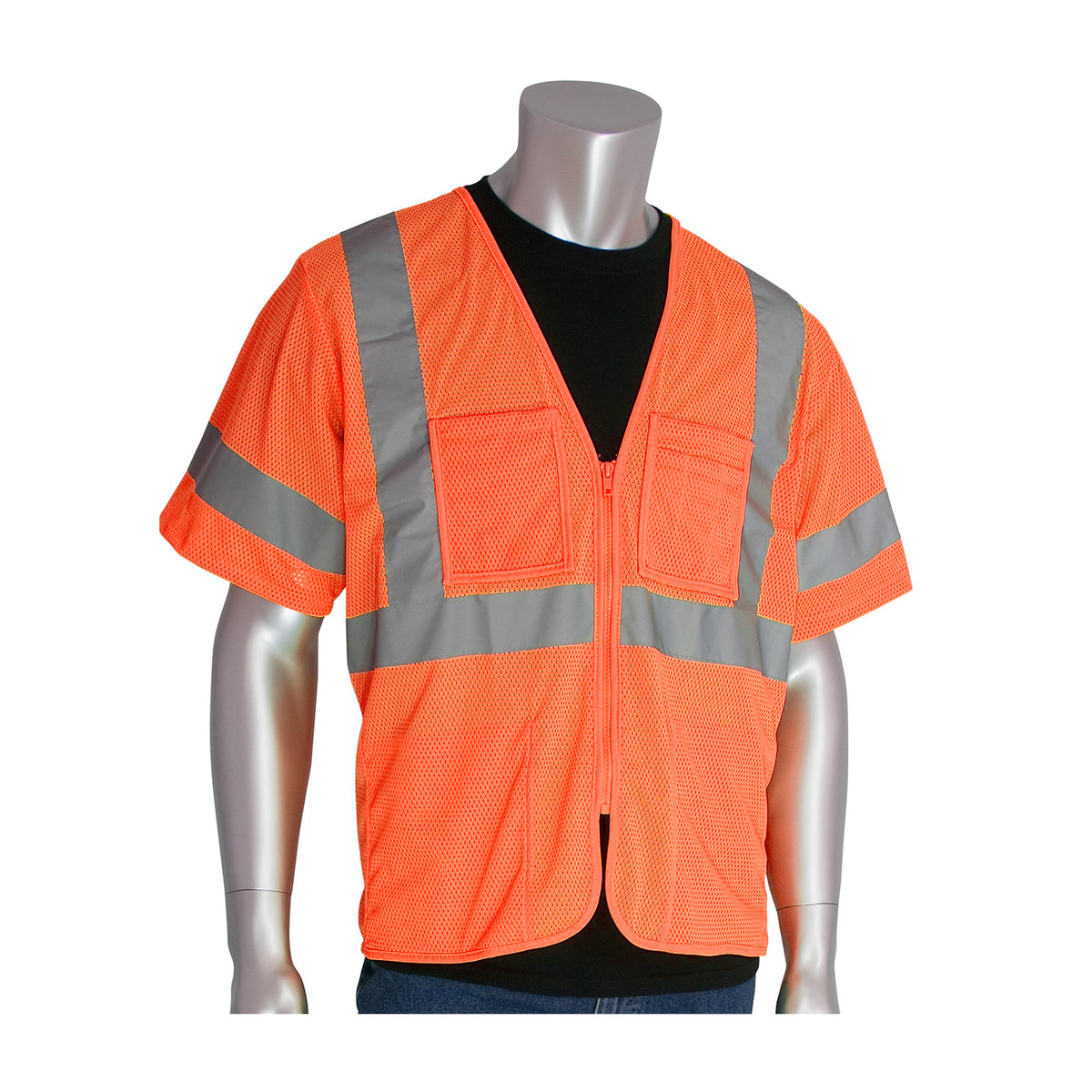 PIP 303-MVGZ4P Hi-Vis Safety Vest Polyester Mesh 4 Pockets Hi-Vis Orange