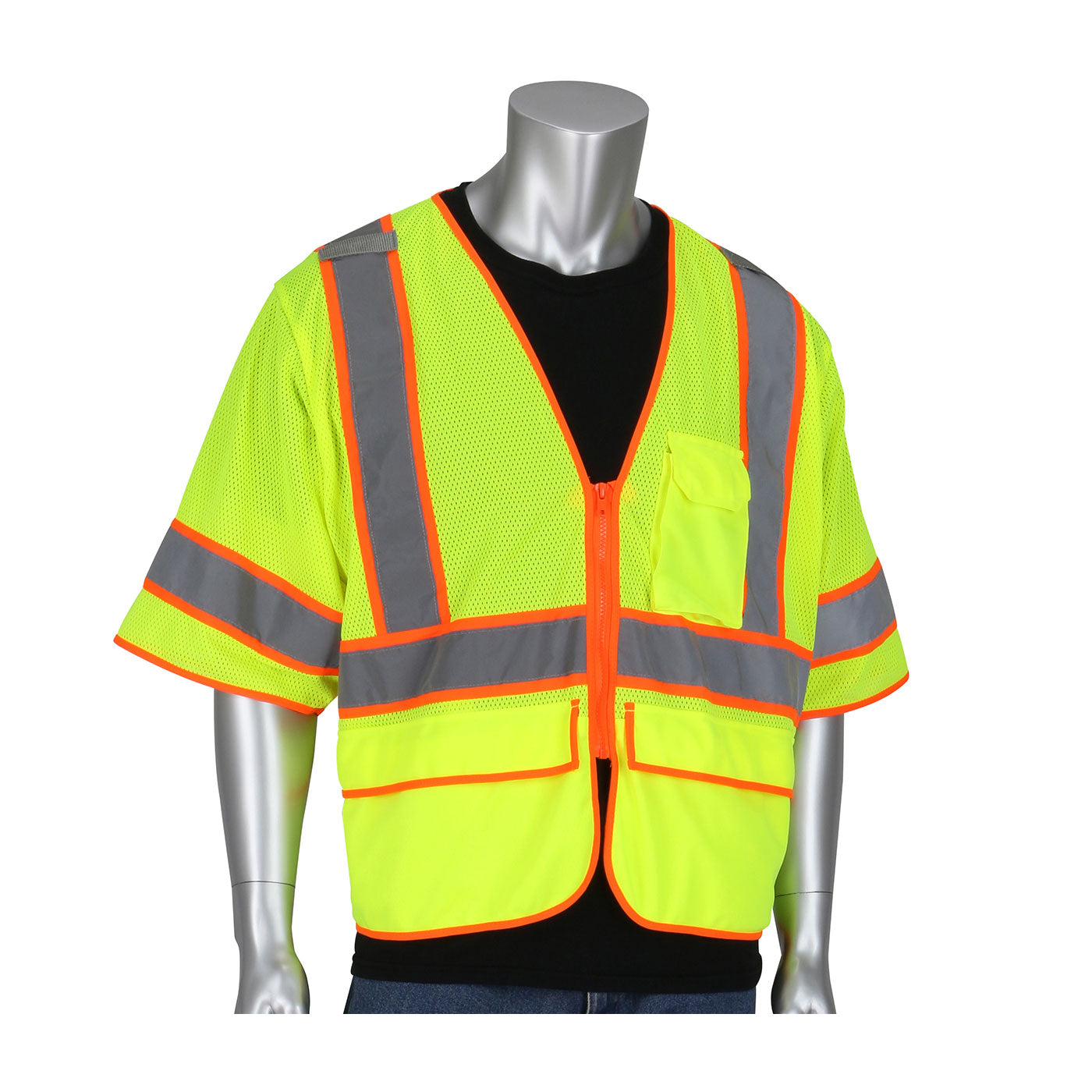 PIP 305-SVZSE Hi-Vis Surveyors Vest Polyester Mesh Self-Extinguishing Hi-Vis Yellow