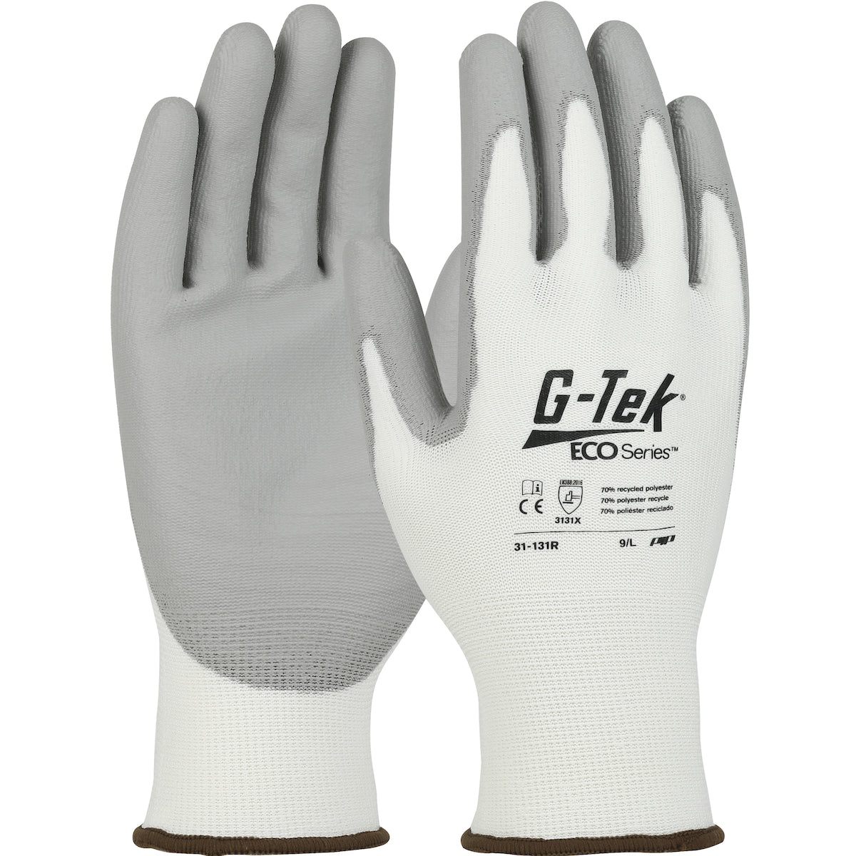 G-Tek 31-131R Coated Work Gloves Recycled Yarn Seamless Knit White