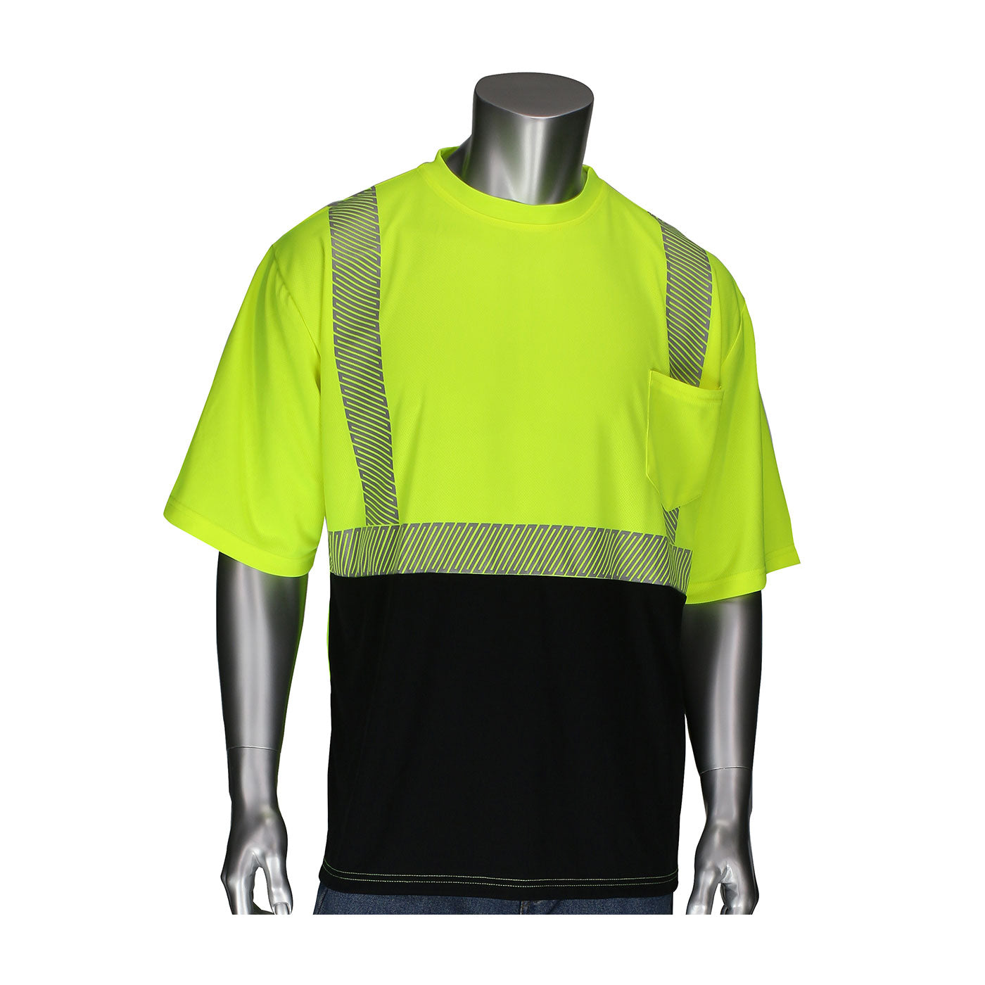 PIP 312-1275B Hi-Vis Safety T-Shirt Polyester Black Bottom Yellow