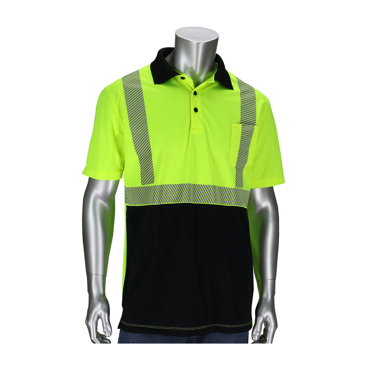 PIP 312-1500B Hi-Vis Polo Shirt Polyester Black Bottom Yellow