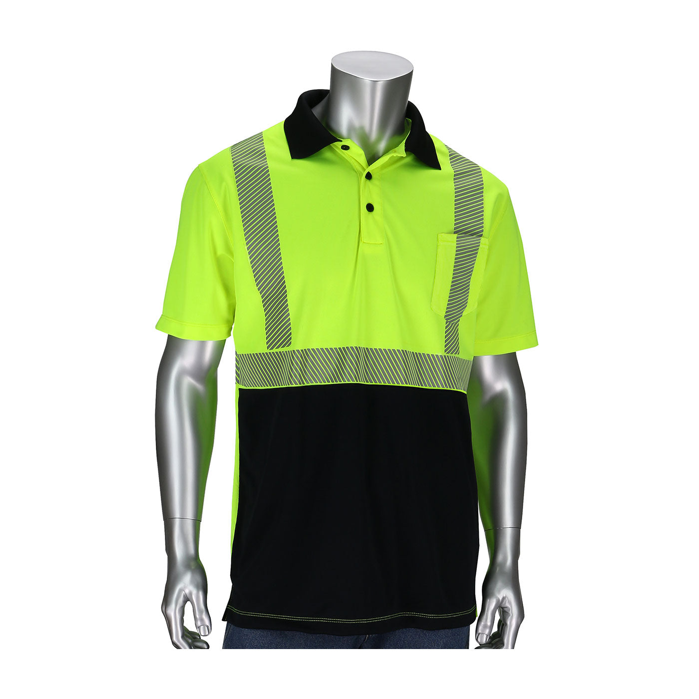 PIP 312-1500B Hi-Vis Polo Shirt Polyester Black Bottom Yellow