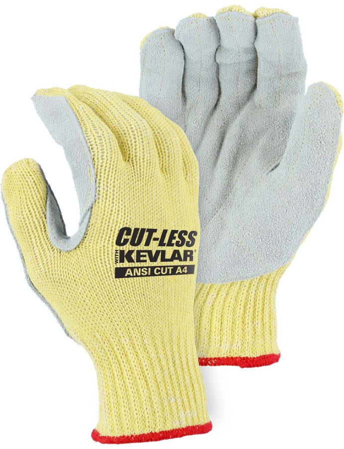 Cut-Less Kevlar Glove with Split Leather Palm, 7g, ANSI A4 - 1 Pair