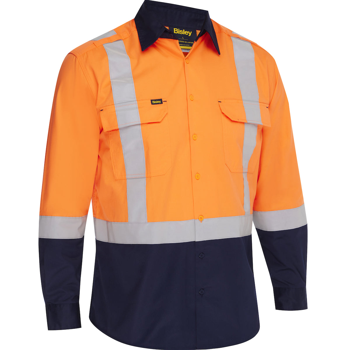 Bisley 312M6367H Hi-Vis Safety Shirt Polyester Vented Hi-Vis Orange