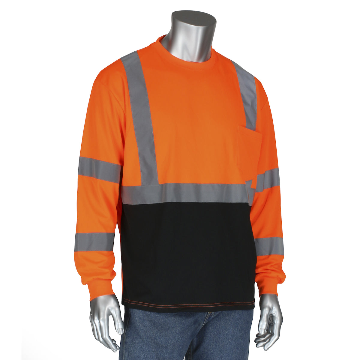 PIP 313-1390B Hi-Vis Safety T-Shirt Black Bottom Polyester Hi-Vis Orange