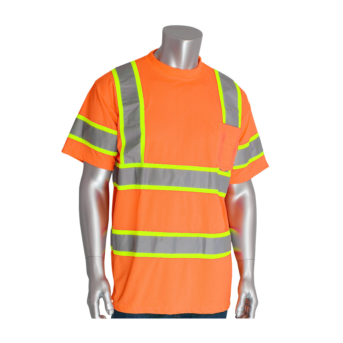 PIP 313-CNTSP Hi-Vis Two-Tone T-Shirt Polyester Mesh Durable Hi-Vis Orange
