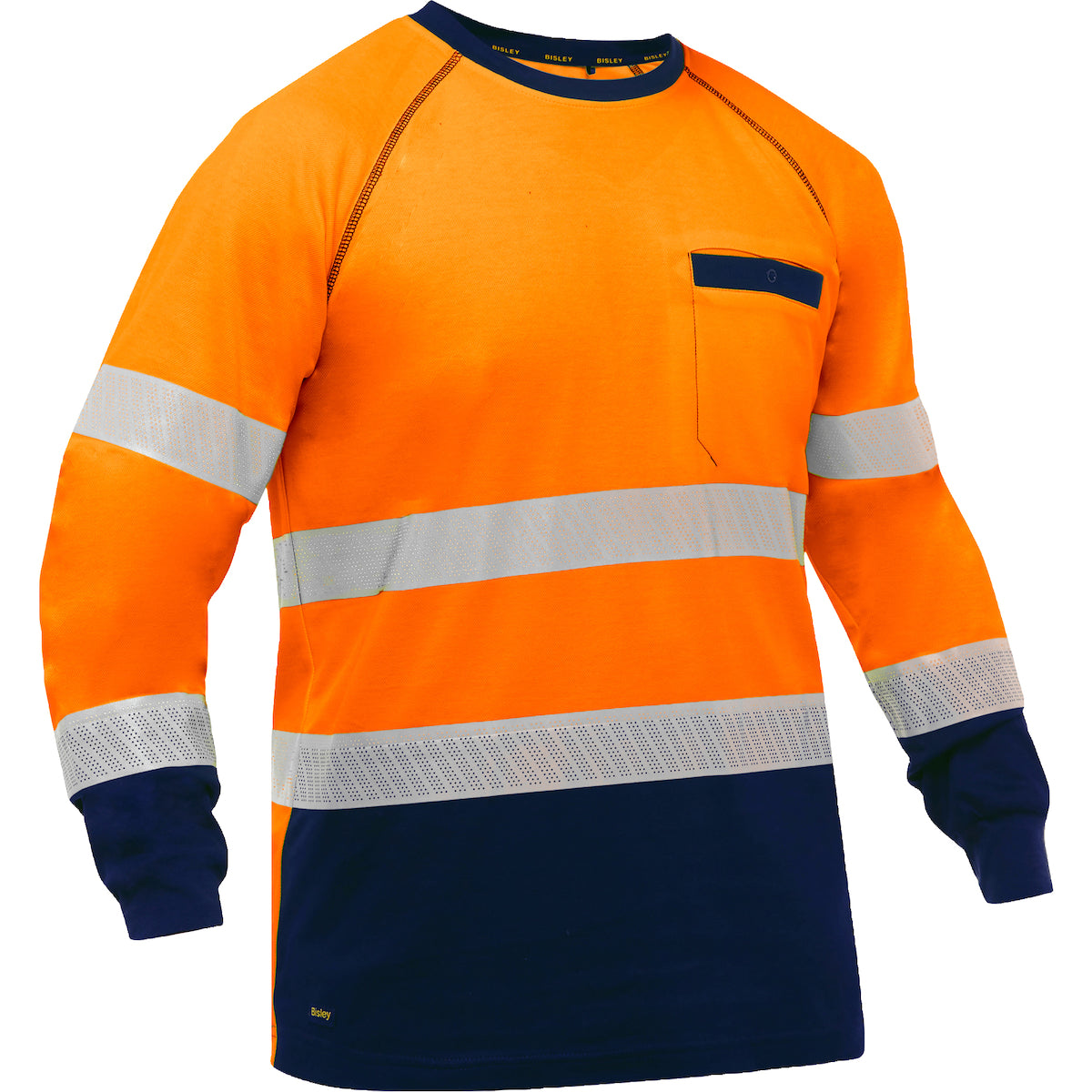 Bisley 313M6118T Hi-Vis Long Sleeve Shirt Navy Bottom Hi-Vis Orange