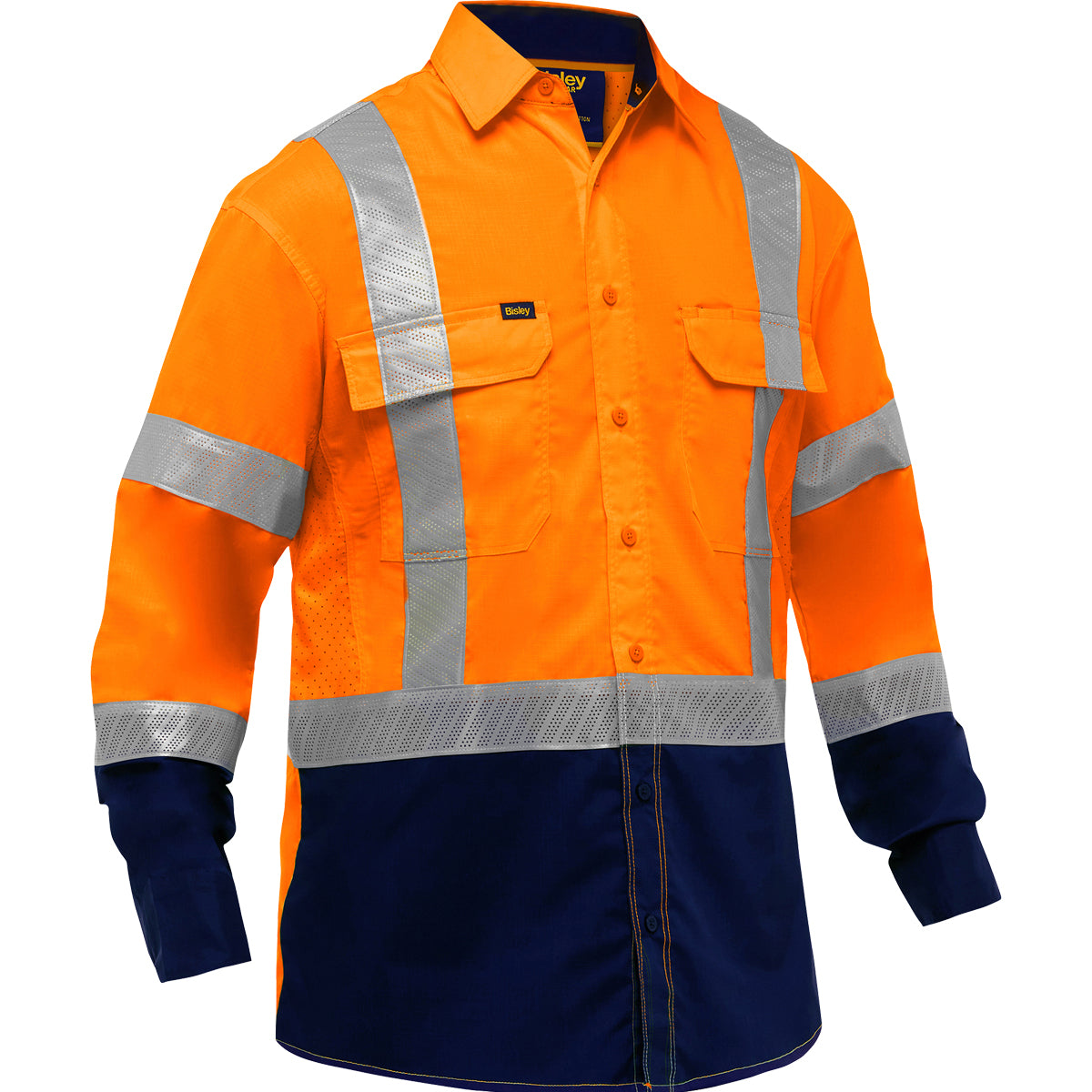 Bisley 313M6491H Hi-Vis Long Sleeve Work Shirt X-Airflow Hi-Vis Orange