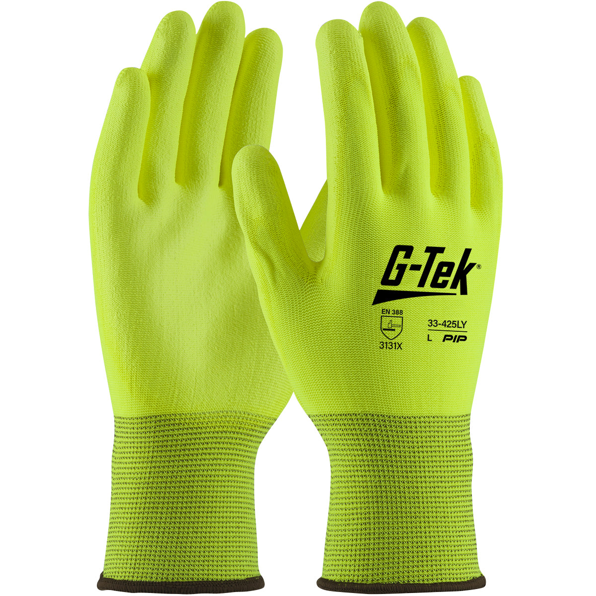 G-Tek 33-425LY Coated Work Gloves Polyester Hi-Vis Yellow