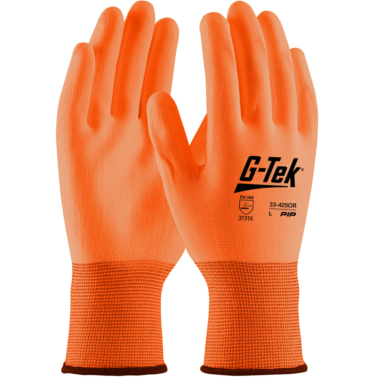G-Tek 33-425OR Coated Work Gloves Polyester Hi-Vis Orange