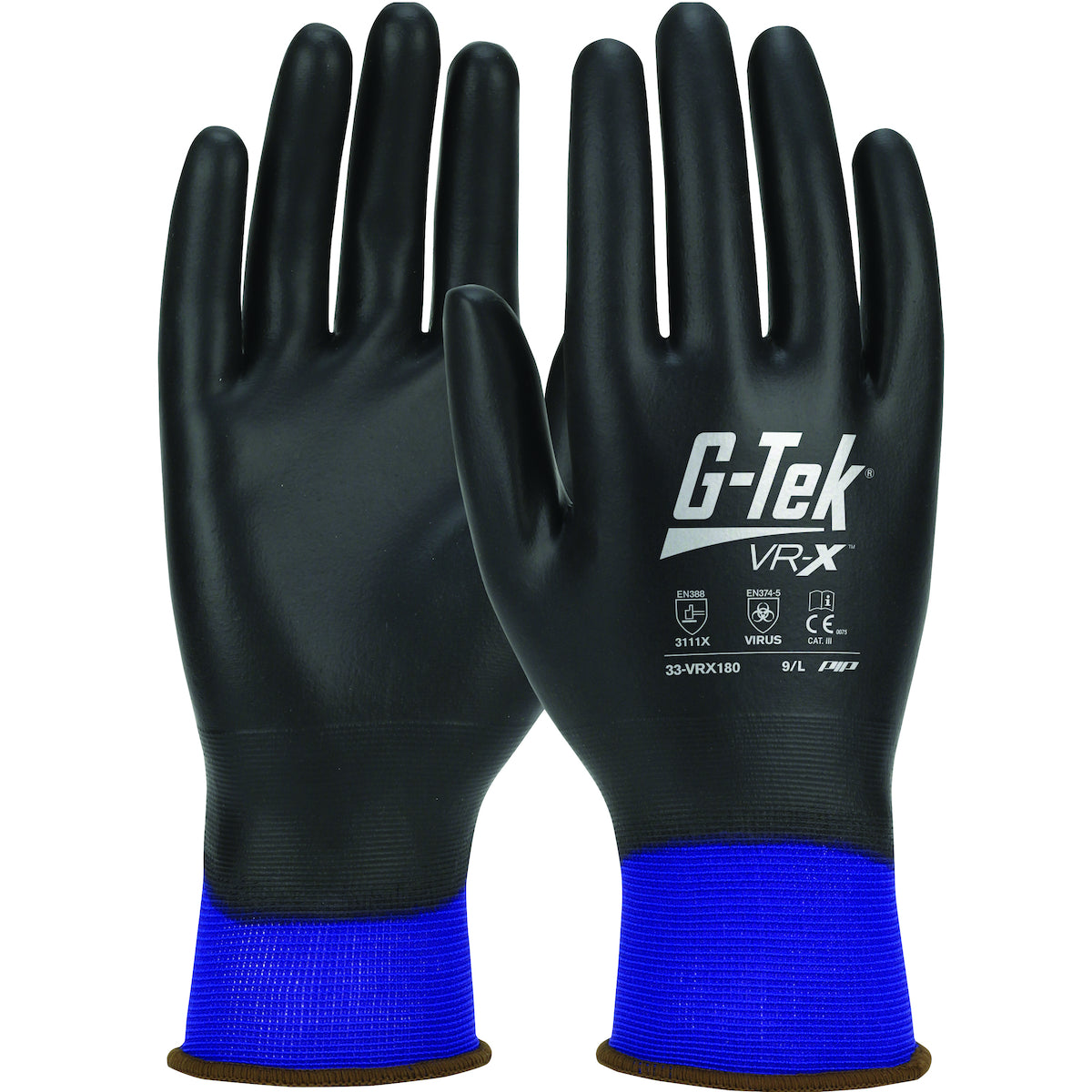 G-Tek 33-VRX180 Coated Work Gloves Nylon/Polyurethane Advanced Barrier Black