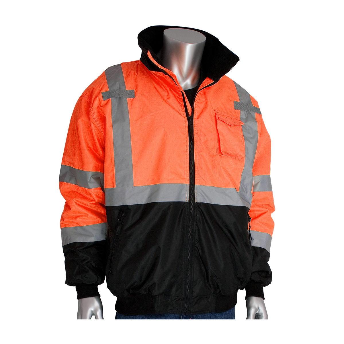 PIP 333-1766 Bomber Jacket Hi-Vis Black Bottom Fleece Liner Orange