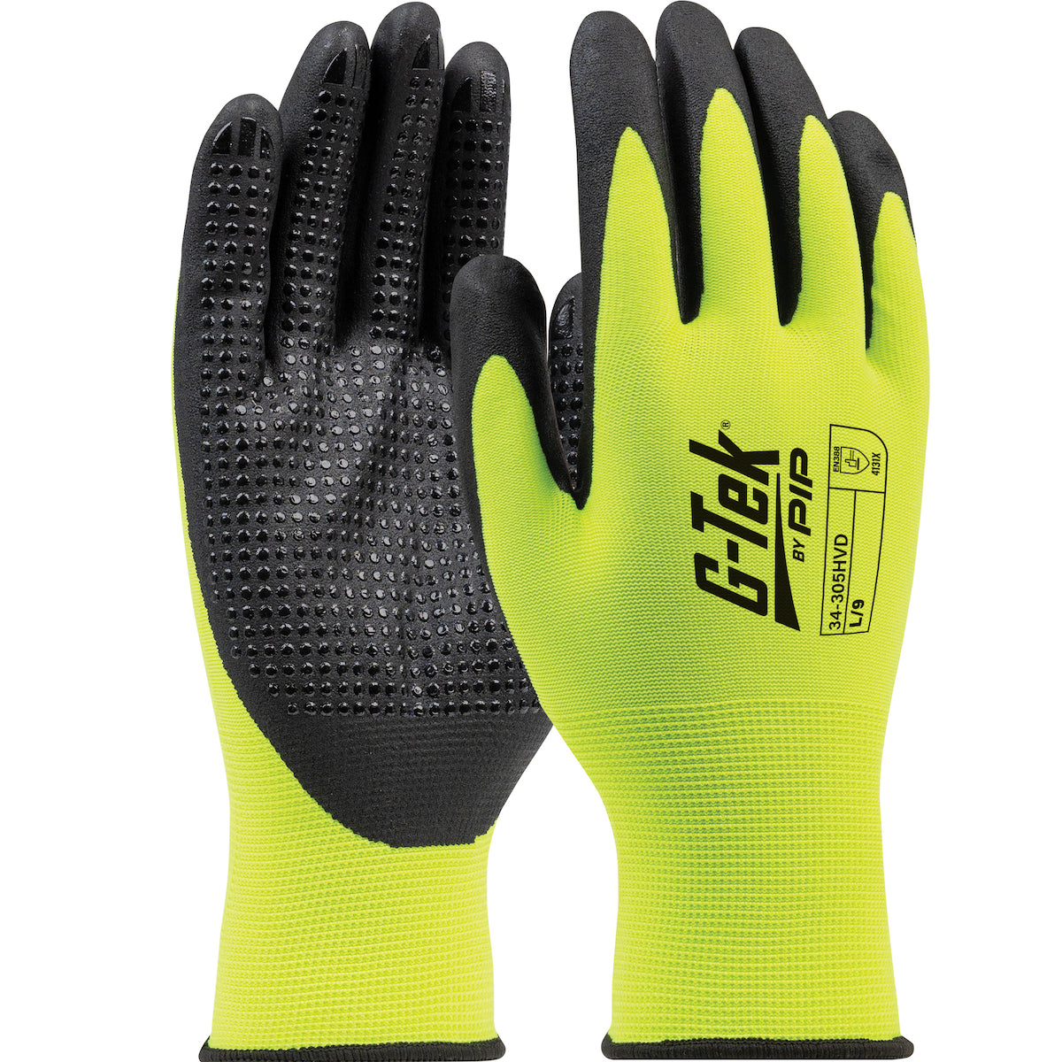 G-Tek 34-305HVD Coated Work Gloves Hi-Vis Polyester Nitrile Yellow