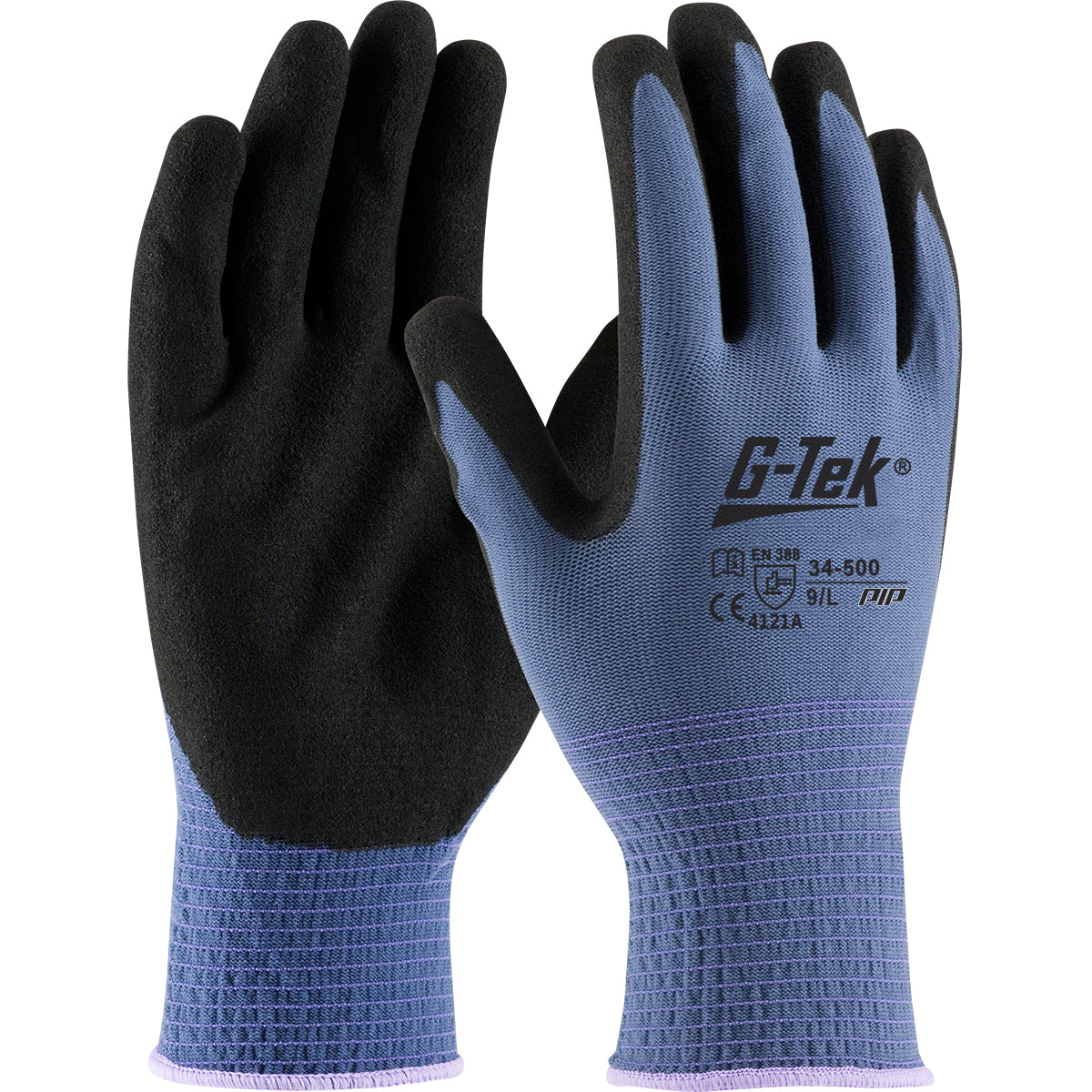 G-Tek 34-500 Coated Work Gloves Nylon Nitrile Touchscreen Blue