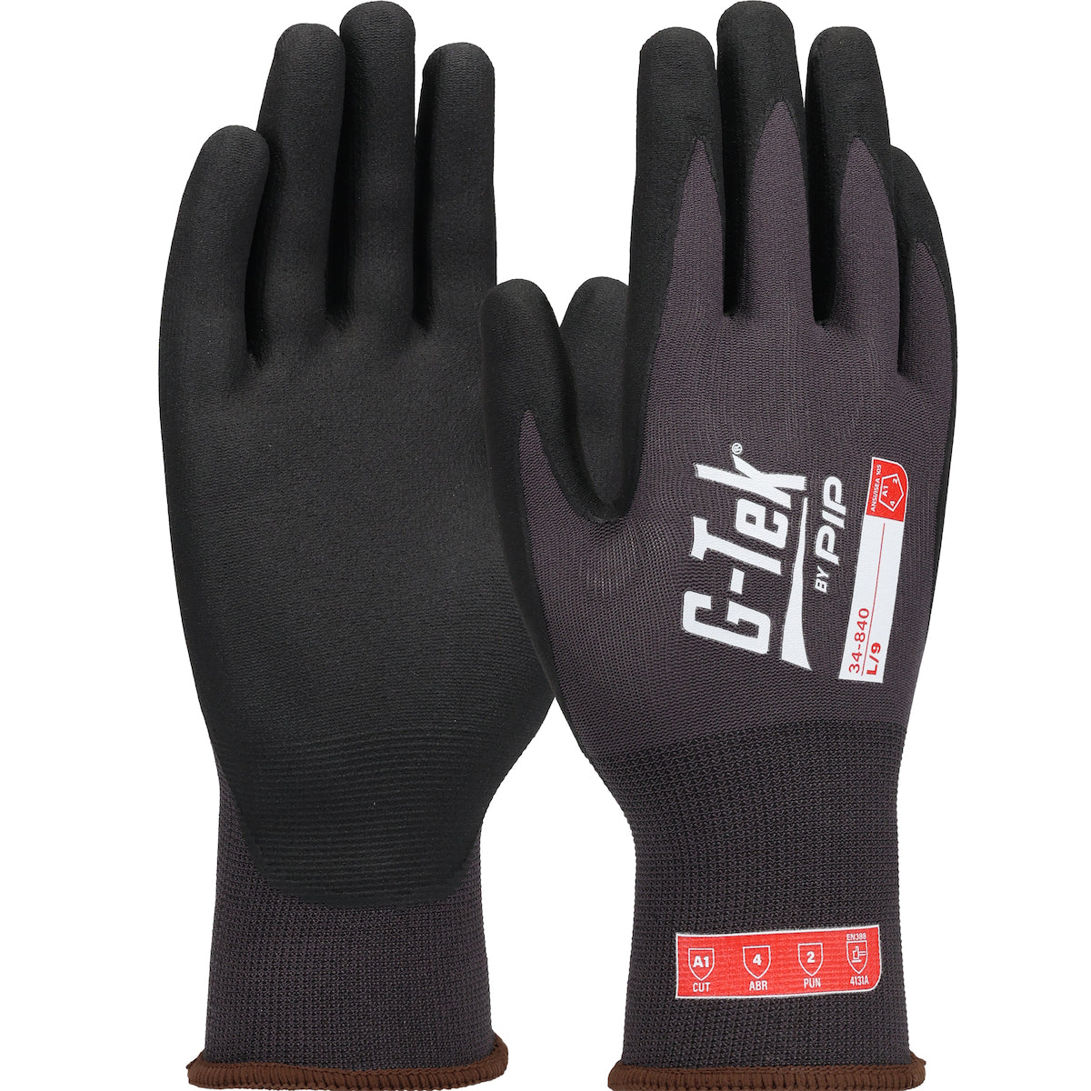 G-Tek 34-840 Coated Work Gloves Foam Nitrile Dark Gray