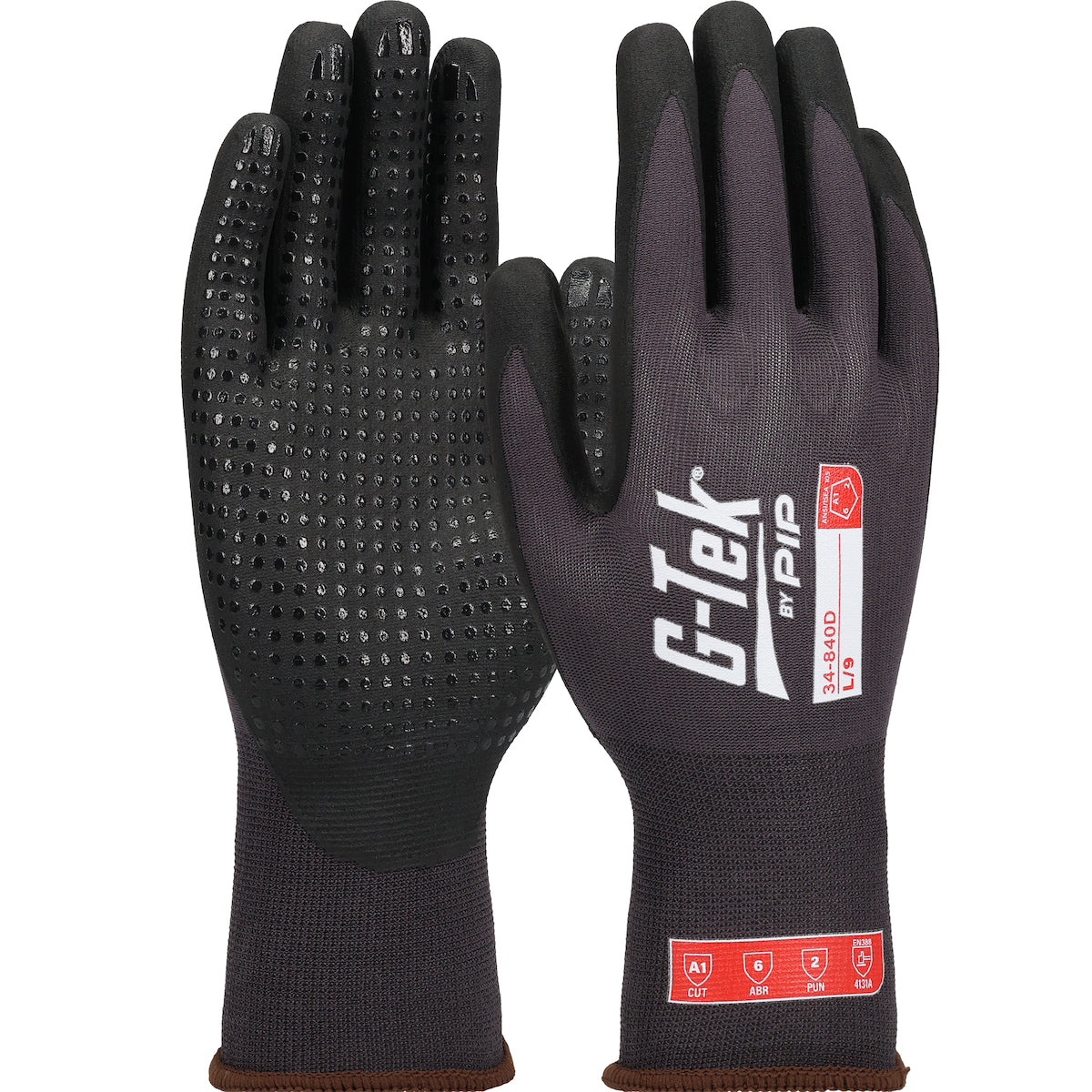G-Tek 34-840D Coated Work Gloves Nylon/Spandex Touchscreen Dark Gray