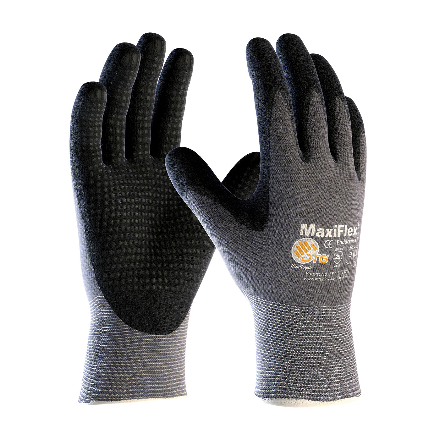 ATG 34-844 Coated Work Gloves Nylon Nitrile Grip Gray