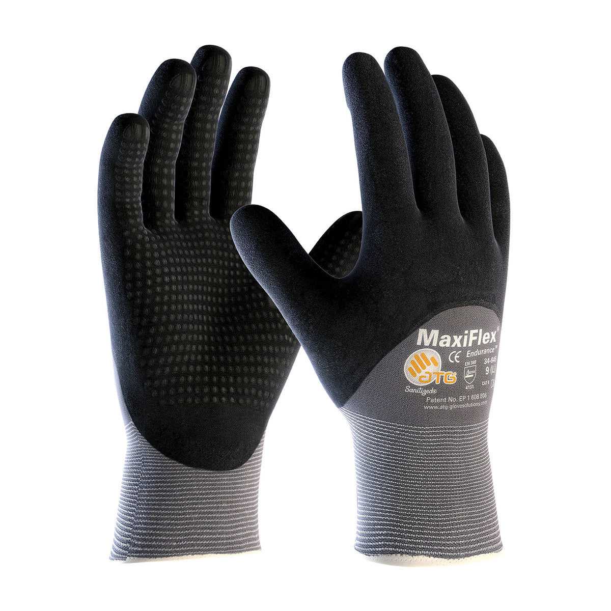 ATG 34-845 Coated Work Gloves Nylon Nitrile Grip Gray