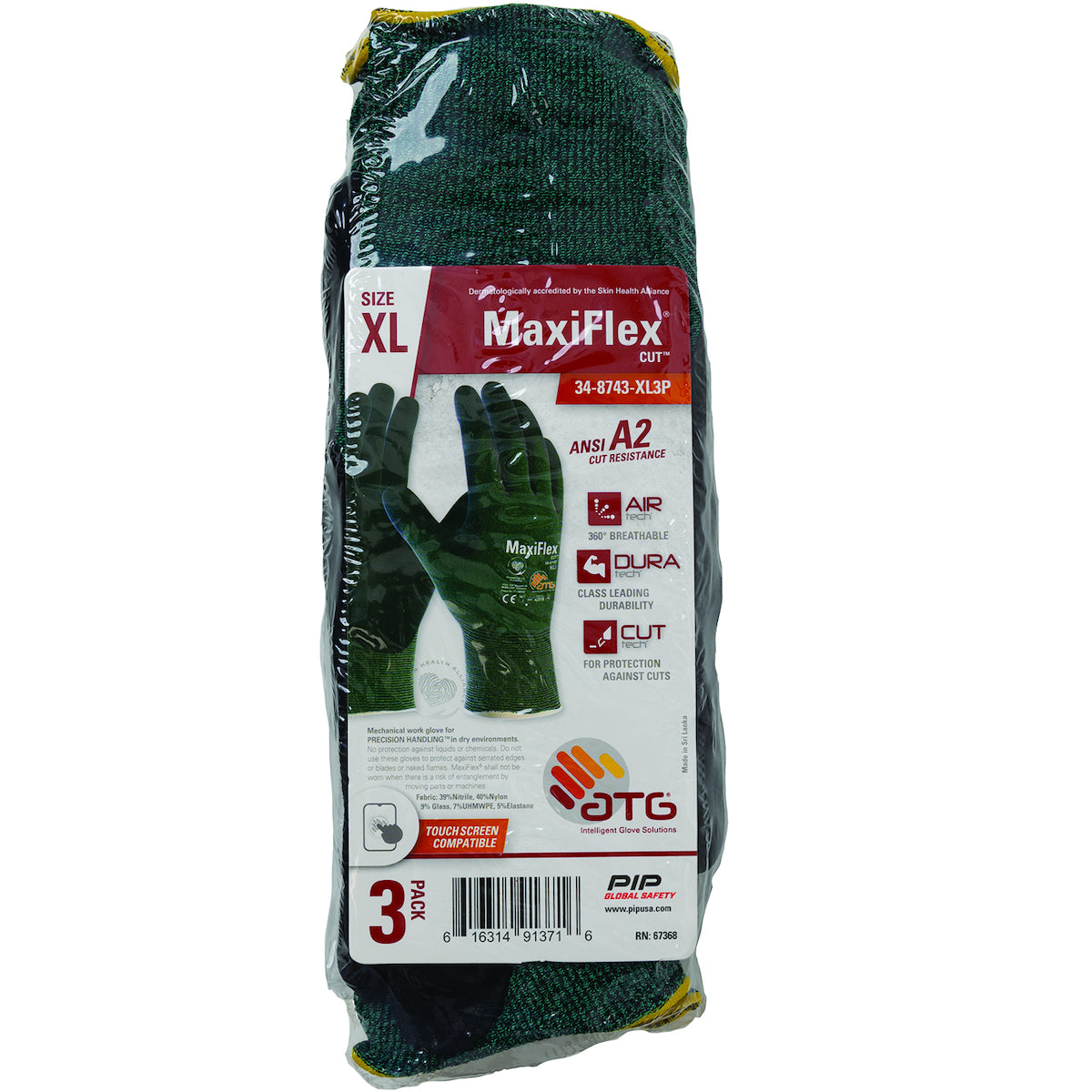 ATG 34-8743-3P Cut Resistant Gloves Nitrile Coated Green