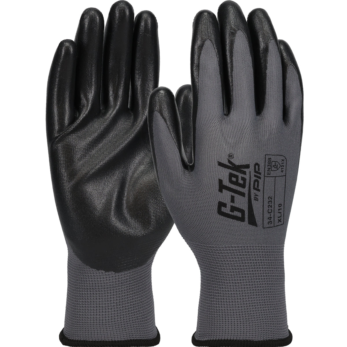 G-Tek 34-C232 Coated Work Gloves Nylon Foam Nitrile Gray