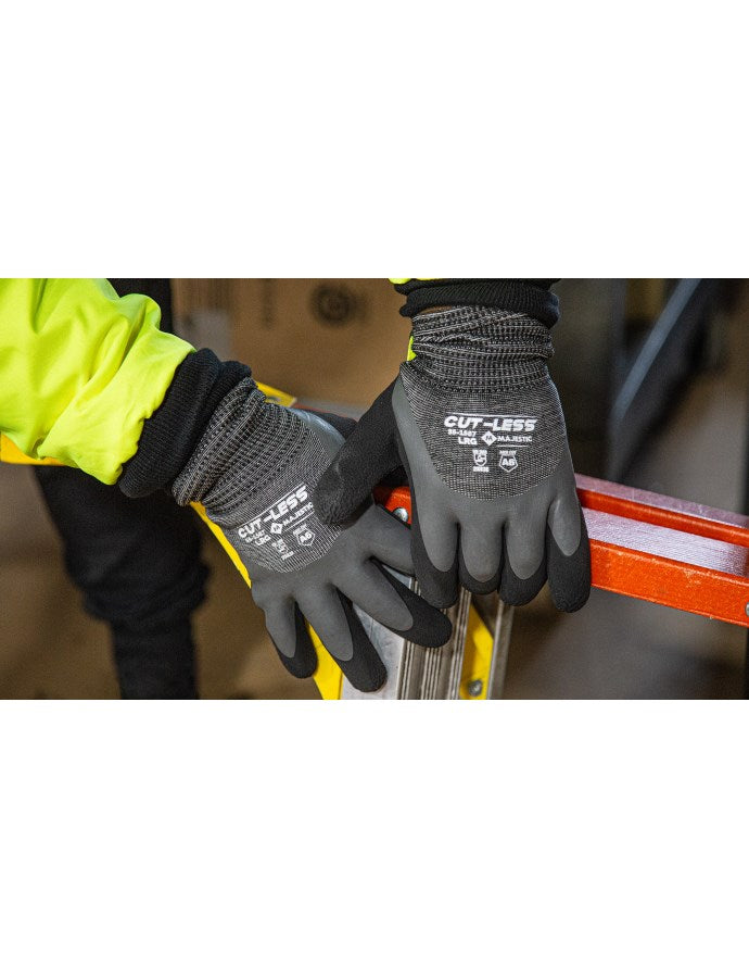 Cut-Less Korplex Cut Resistant, Water Repellent, Winter Lined Glove w/Crinkle Latex Palm Coating, A6 - 1 Pair