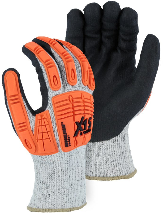 X-15 Korplex Glove with Foam Nitrile Palm, Impact TPR, 10g, ANSI A5 - 12 Pairs