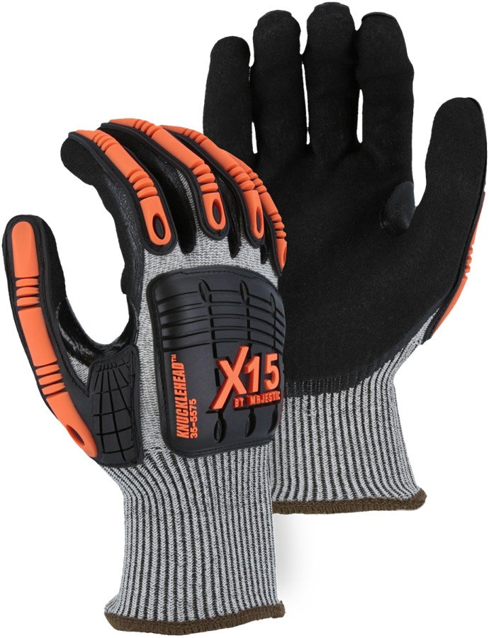 X-15 Korplex Glove with Sandy Nitrile Palm, Impact TPR, 13g, ANSI A5