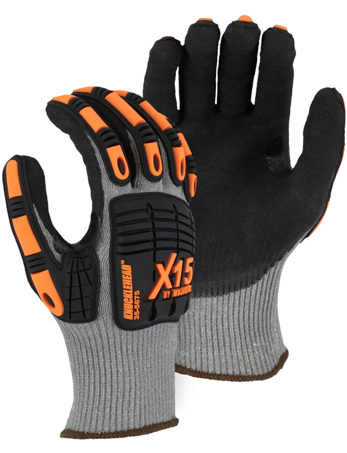 X-15 Korplex Glove with Sandy Nitrile Palm, Impact TPR,13g, ANSI A6 - 12 Pairs