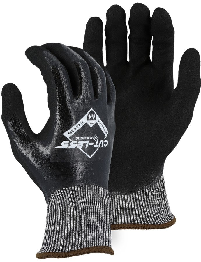 Cut-Less Korplex Glove with Full Dip Flat Nitrile and Sandy Foam Nitrile Palm, 18g, ANSI A4 - 1 Pair