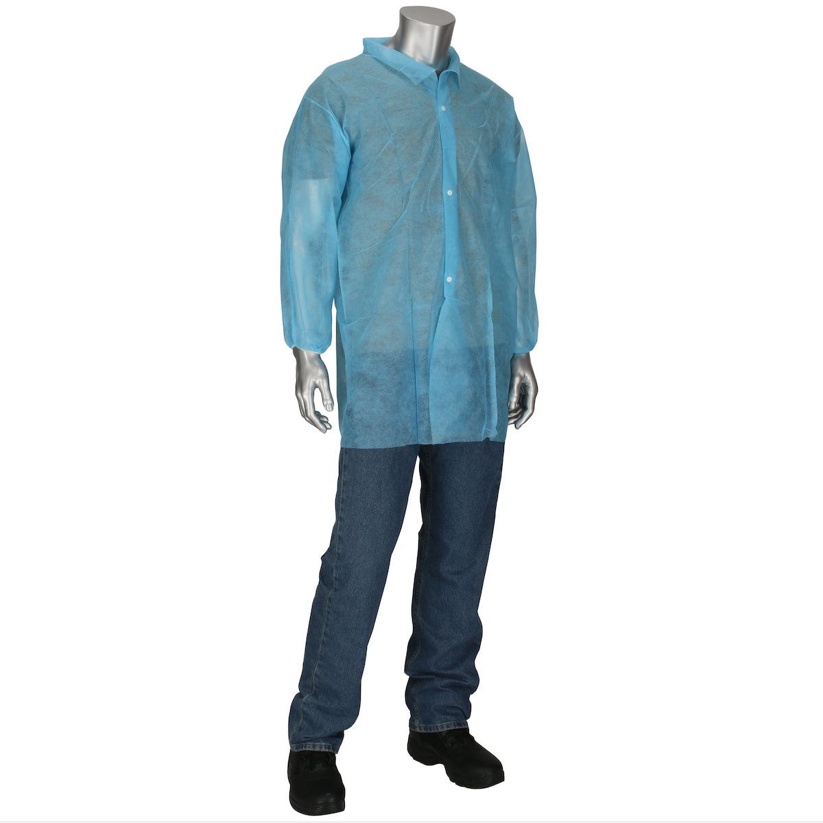 PIP 3512LB Disposable Lab Coat Elastic Wrist 20 GSM Light Blue