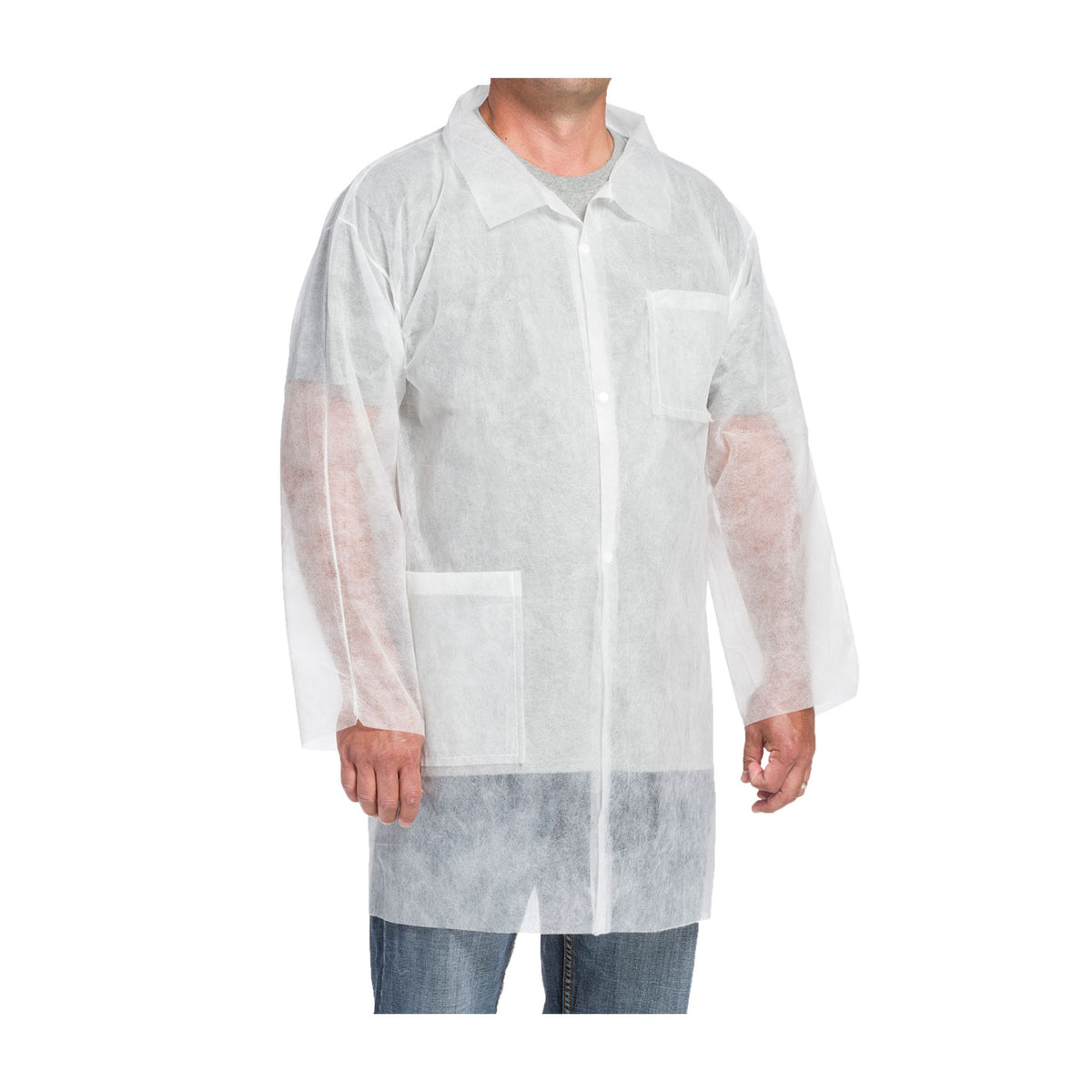 PIP 3514 Disposable Lab Coat 20 GSM SBP 2 Pockets White