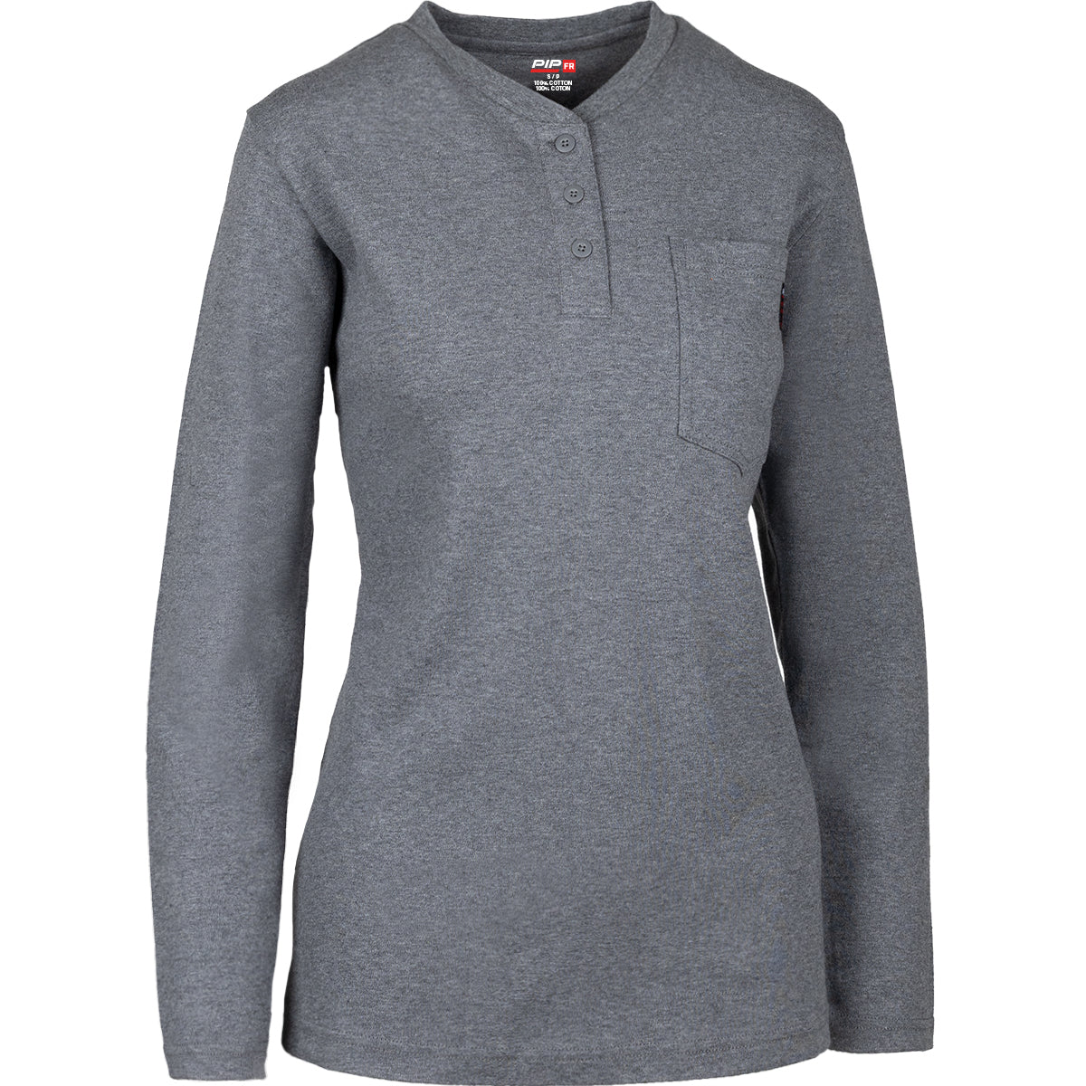 PIP 385-FRHNW AR/FR Women's Henley Cotton Gray