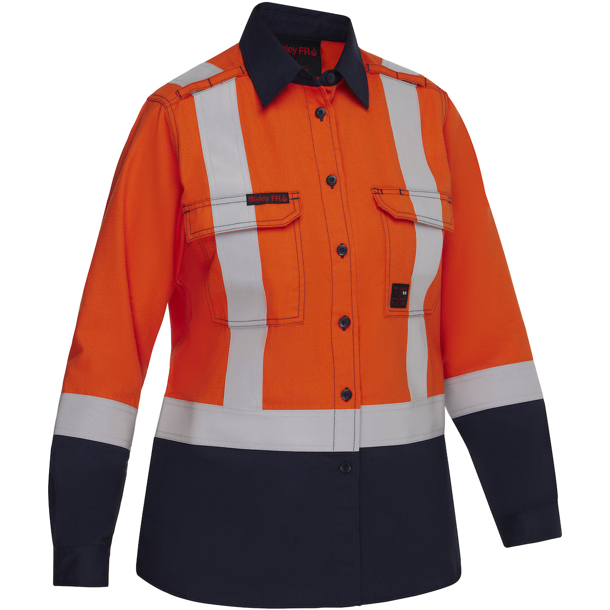 Bisley 385WFRHS FR Women's Ripstop Shirt Aramid Orange/Navy