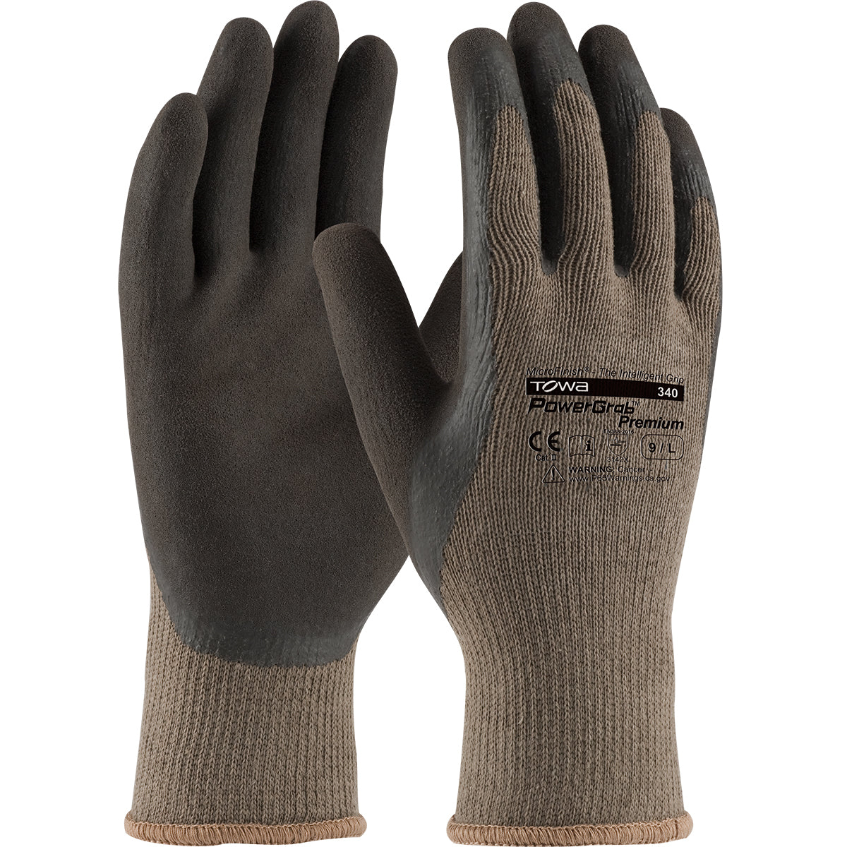 PowerGrab 39-C1500 Coated Work Gloves Cotton/Polyester Latex Brown
